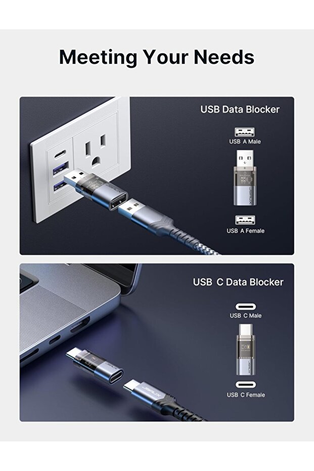 USB & USB-C Data Blocker (4-Pack) Transparent, USB-A to USB-C, Charge-Only - 3
