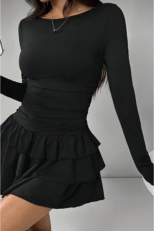 Szoknyás, lépcsőzetes, fodros miniruha - 1