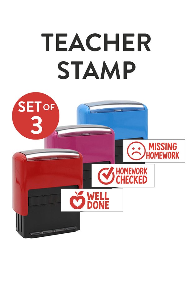 Teacher Stamp 3-Piece Set – Well Done, Missing Homework, Homework Checked