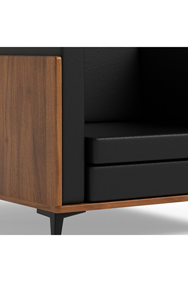 KD 3326 Natural Dijon Walnut Wooden Single Seat Sofa with PU Cushion for Offices, Home-Black - 3
