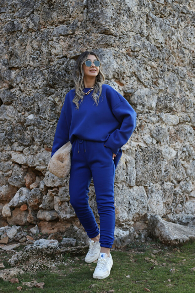 بنطال رياضي مطاطي باللون الأزرق - 4