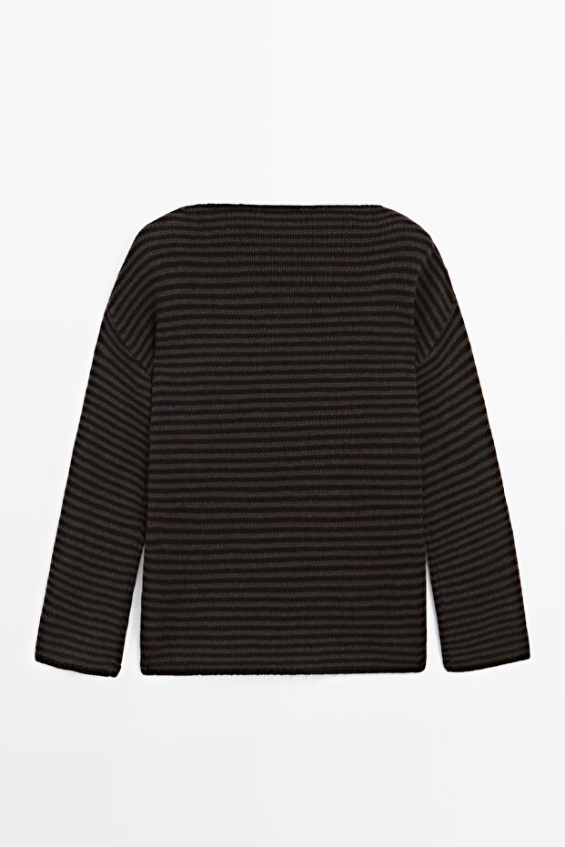 %100 yün çizgili triko kazak - 6