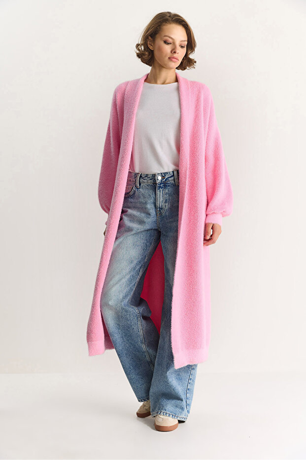 Kadın Şal Yaka Yumuşak Dokulu Sakallı Uzun Triko Yumoş Hırka TH251015 60283574 - 5