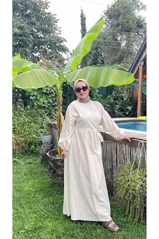 Ceren Linen Fabric Side Tie Dress