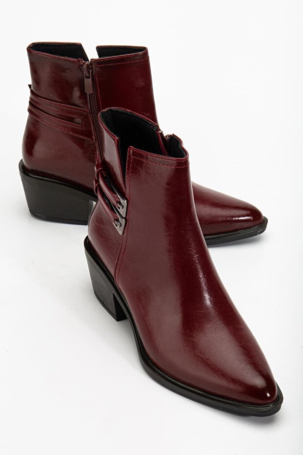 Kadın Topuklu Bot Bordo Rugan Sivri Vestern Toaklı - 1