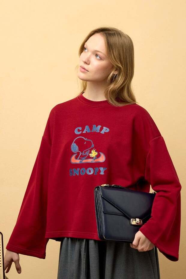 Bordo Soopy Baskılı 3 ip Crop Sweat - 2