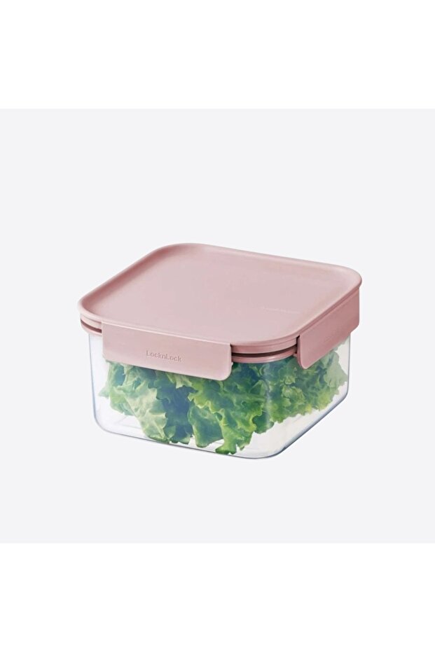 علبة طعام مربعة كلاسيكية بلس سعة 1.25 لتر - وردية، قفل من 4 جوانب، قابلة للتكديس ومقاومة للتسرب - 2