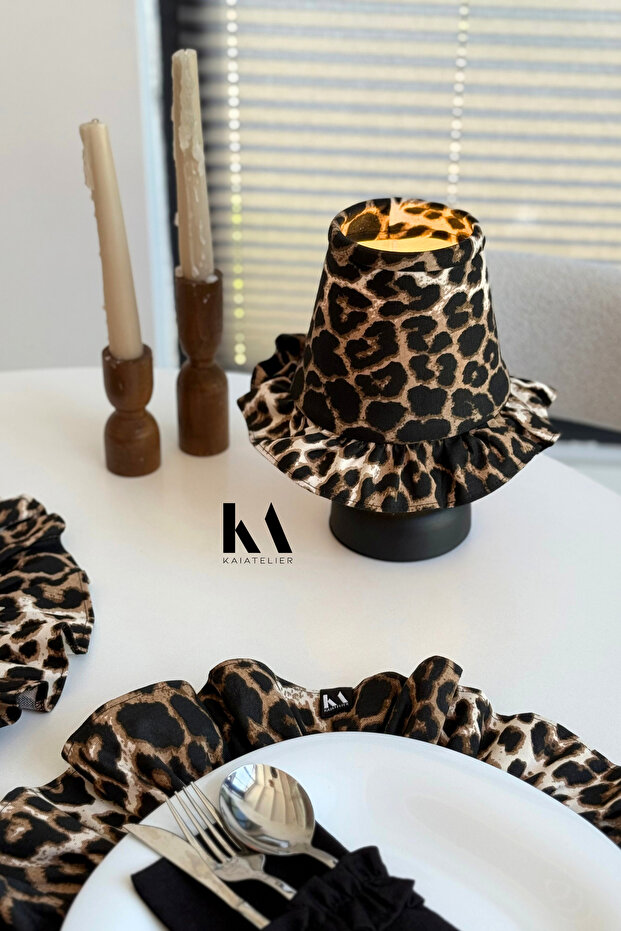 Leopard Linen Frilly Wireless Table Lamp - 3