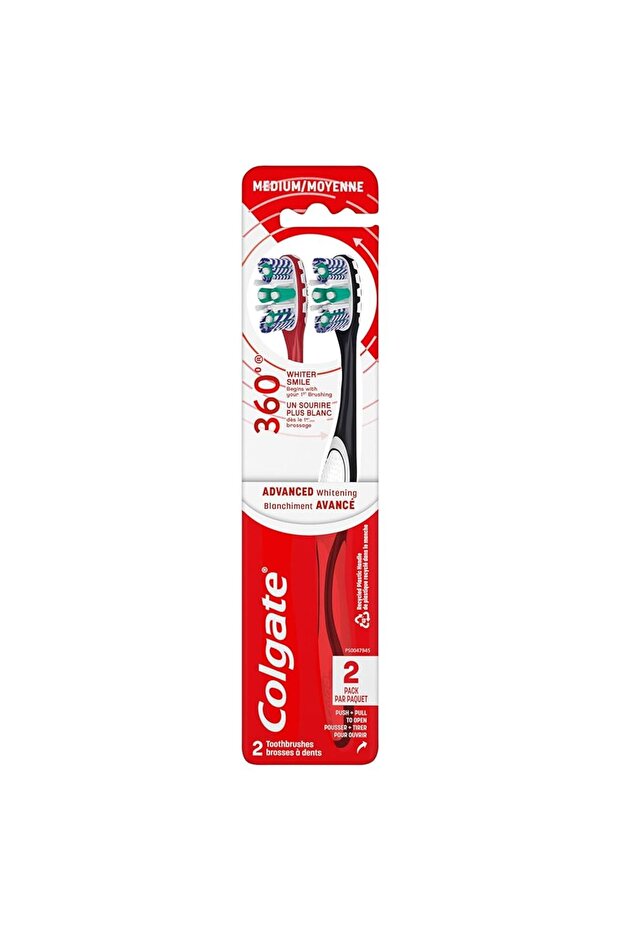 Toothbrush 360 Charcoal Medium 2 Count Pack