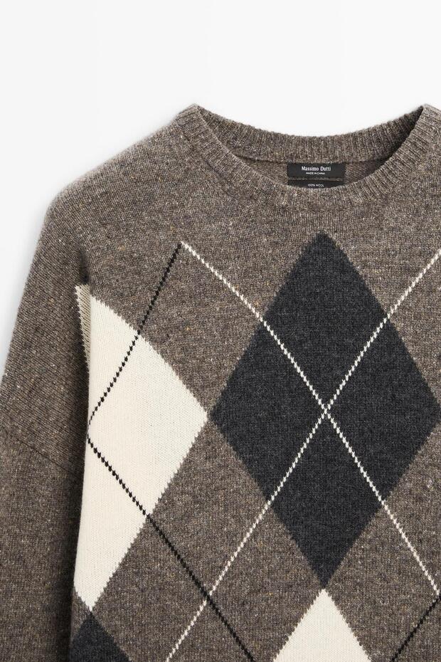 %100 yün Argyle triko kazak - 6