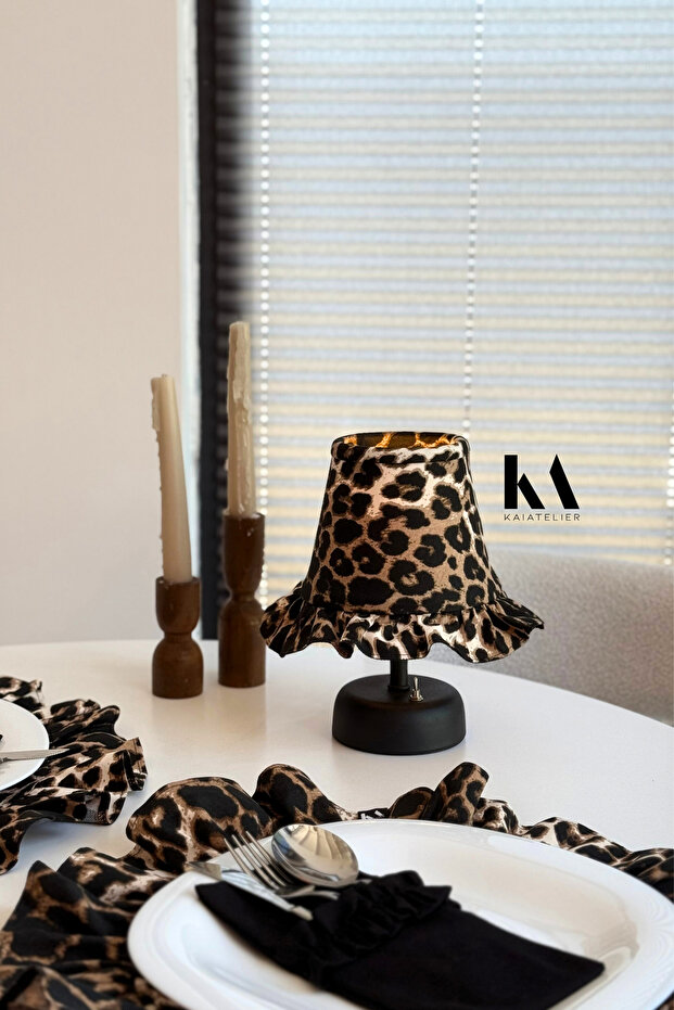 Leopard Linen Frilly Wireless Table Lamp - 5