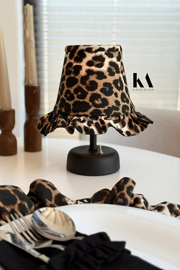 Leopard Linen Frilly Wireless Table Lamp - 4