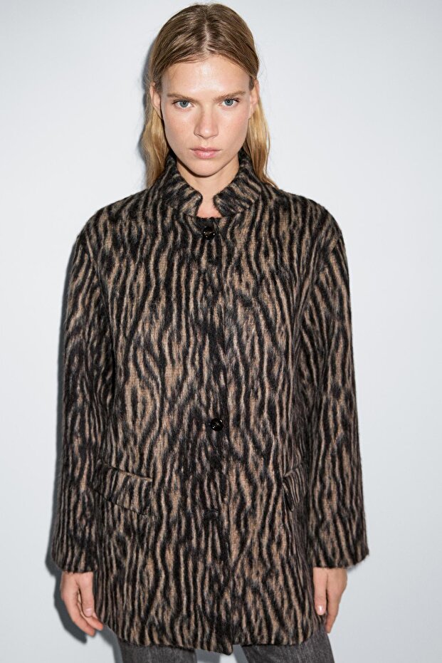 Yılan desenli yün kaban - 3