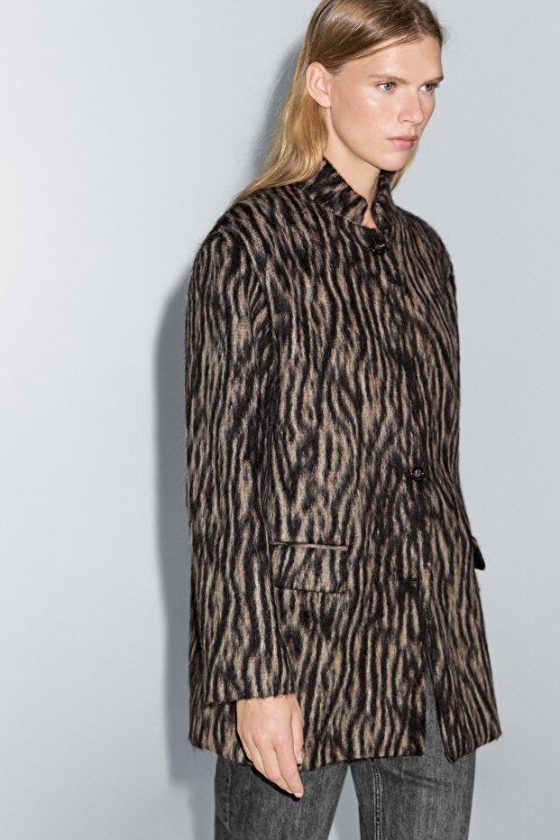 Yılan desenli yün kaban - 4