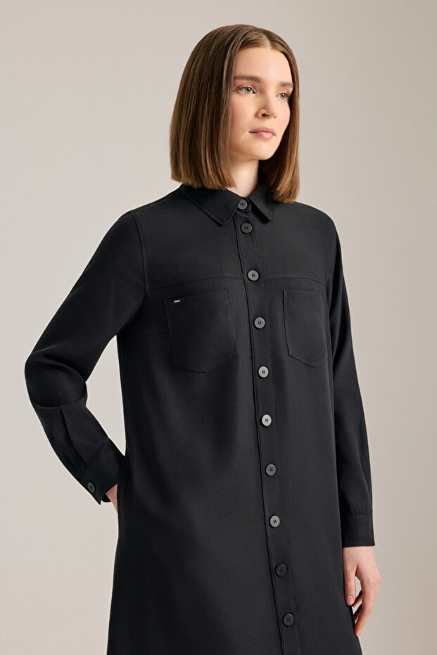 Önden Düğmeli Modal Gömlek Elbise - 4