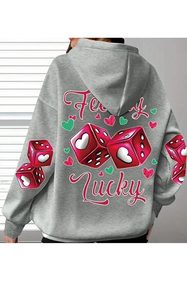 Women's Hoodie with the Text'Feeling Lucky'