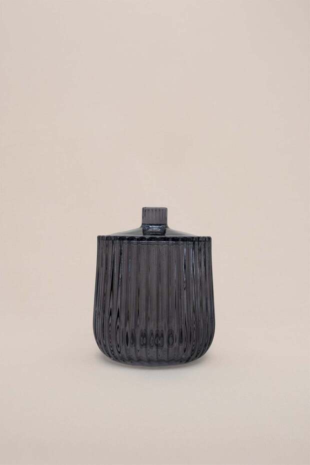 Shadow Anthracite Glass Bathroom Jar, Cotton Holder