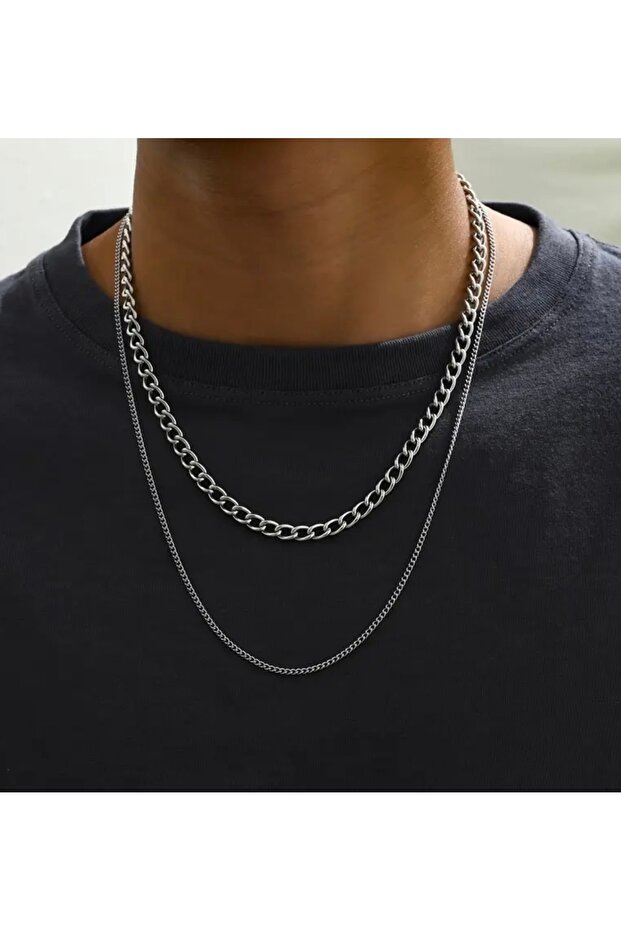 Men's Design Real Steel 2-Piece Necklace Stylish Elegant Non-Tarnish 316 L