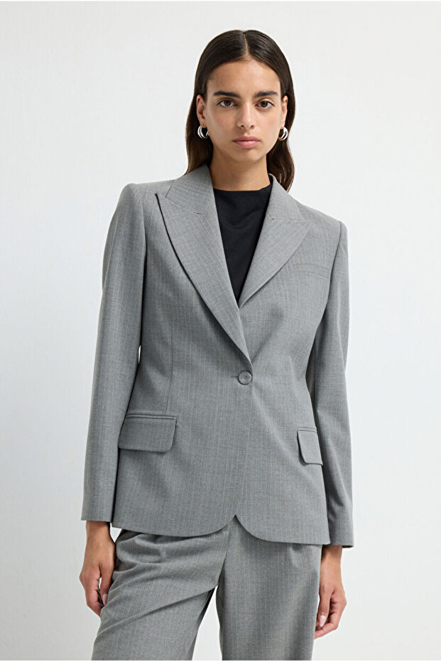 Çizgili Blazer Ceket - 1