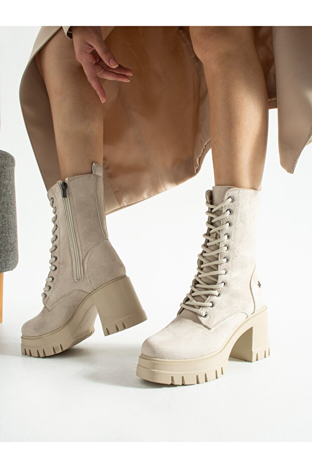 Jaden Cream Suede Zippered Heeled Women's Boots