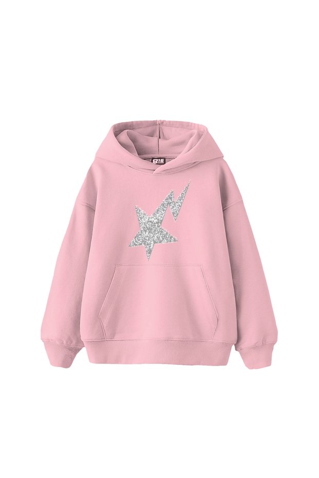 Stone Print Shining Star Oversize Unisex Premium Pink Hoodie
