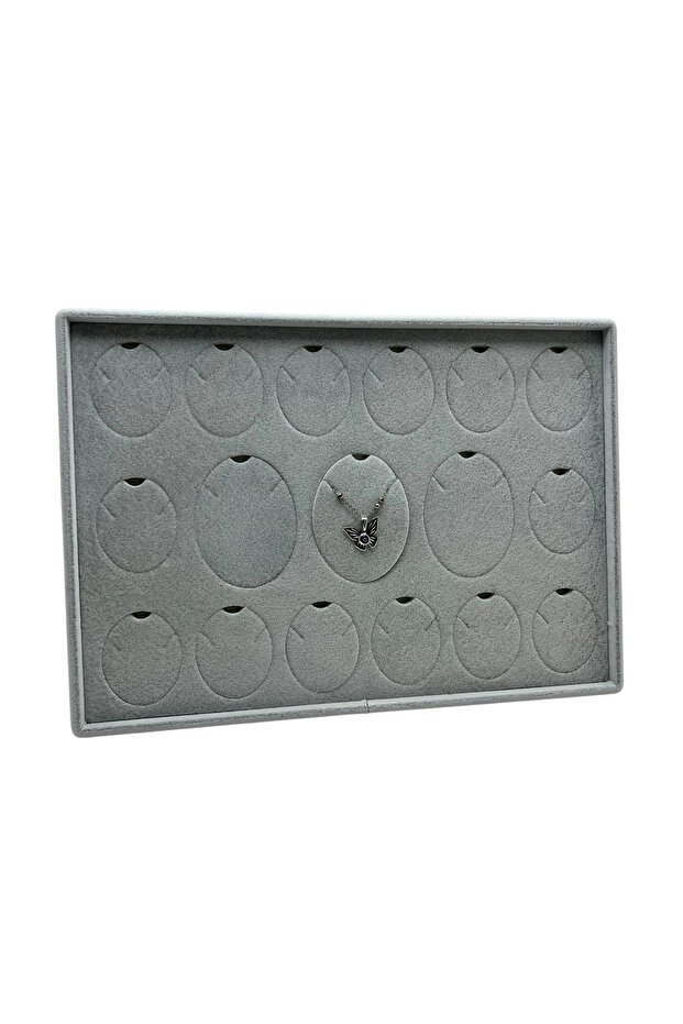 Bucharest Model Vertical Suede Fabric Gray 34-24 cm Set of Three Table Stands with Legs - 1