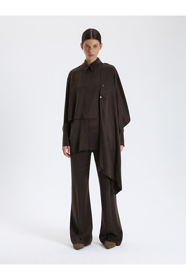 Kahverengi Drapeli Bluz - 5