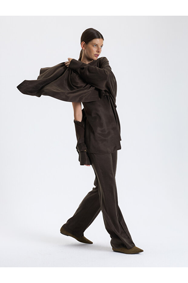 Kahverengi Drapeli Bluz - 7