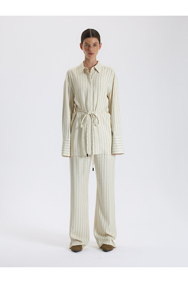 Çizgili Oversize Gömlek - 1