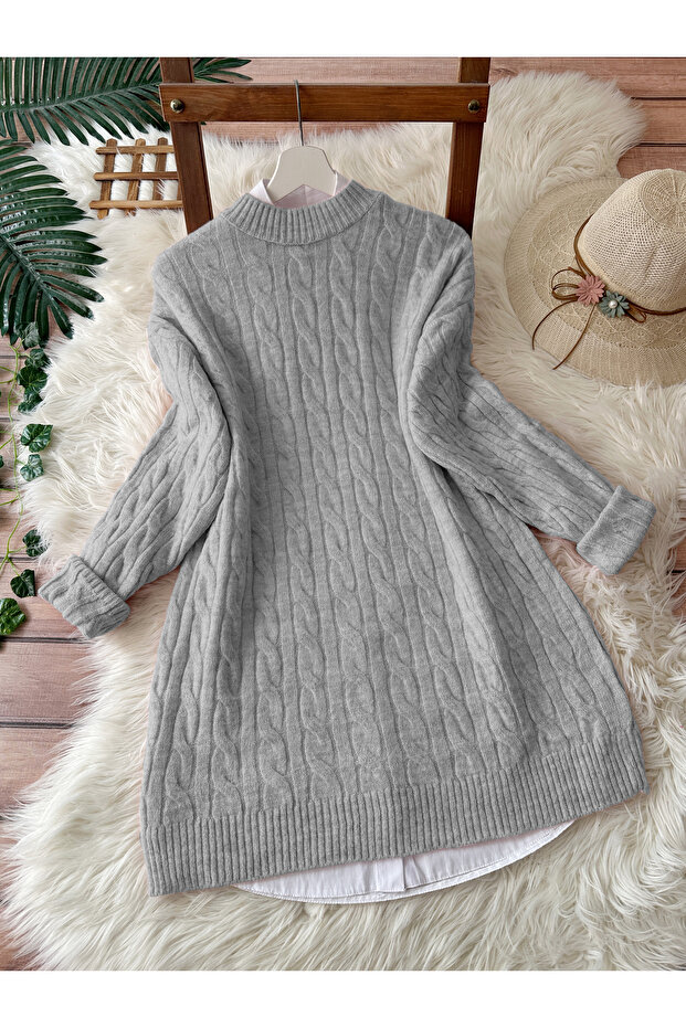 Leyla Saç Örgü Yumoş Triko Kazak - Gri - 2