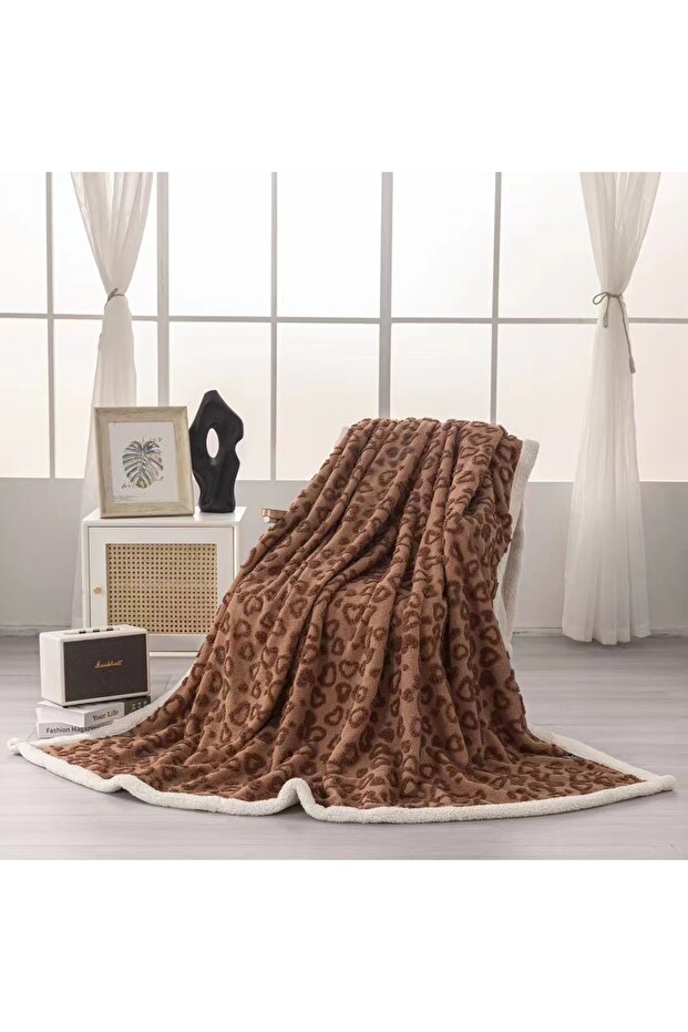 Cocolino blanket with plush back for double bed, embossed heart pattern, practical, fine texture, BW - 2
