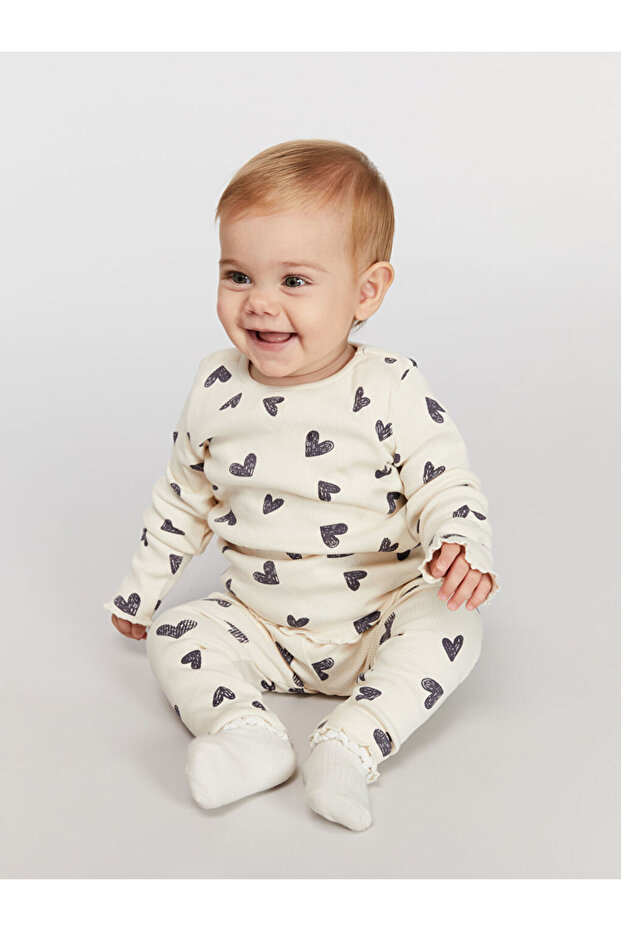 Stilinizi Oluşturun | Kalp Baskılı Kız Bebek Pijama Takımı - 3