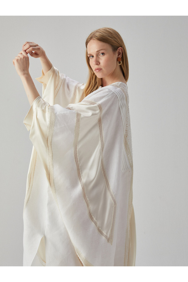Oversize Bej Elbise - 5