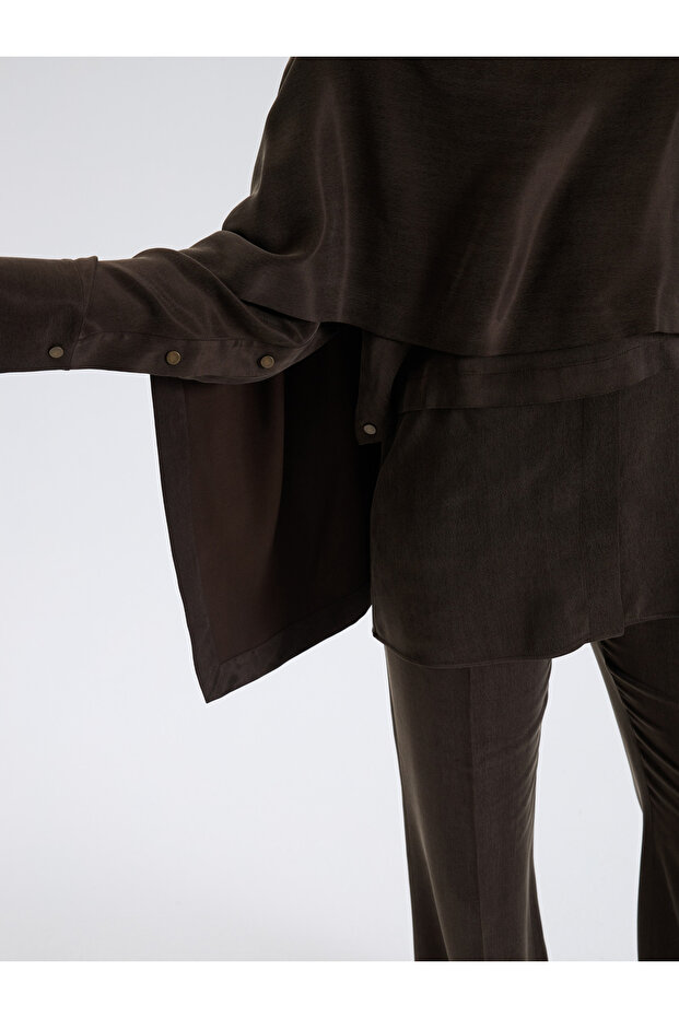 Kahverengi Drapeli Bluz - 4
