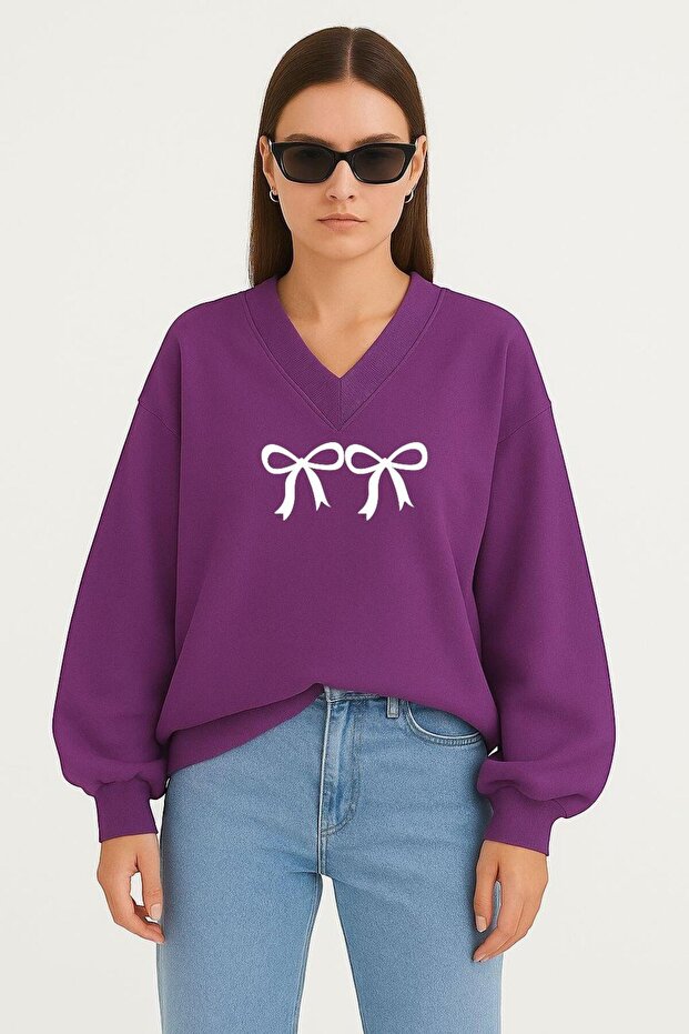 Kuredela Printed Unisex V-Neck Sweatshirt