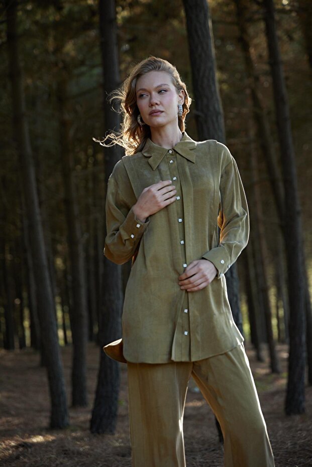 YAKA DETAYLI TAŞLANMIŞ İPEK TAKIM 2430-26K - 2