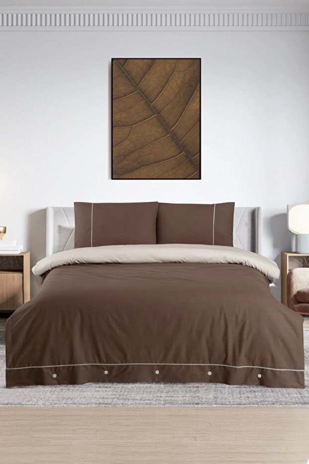 Cotton Duvet Cover Set Ribbed Double Size Coffee-Cream