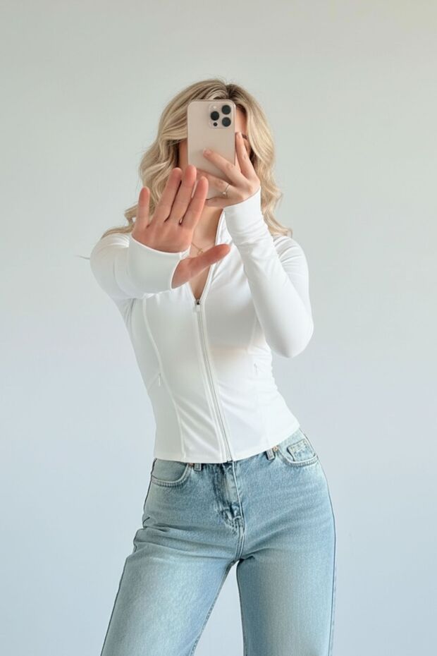 Rover Basic Slim Fit Fermuarlı Bluz - 1