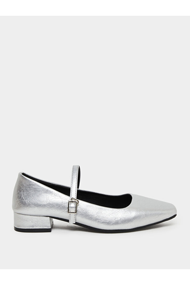 Silver Block Heel Mary Jane Shoes