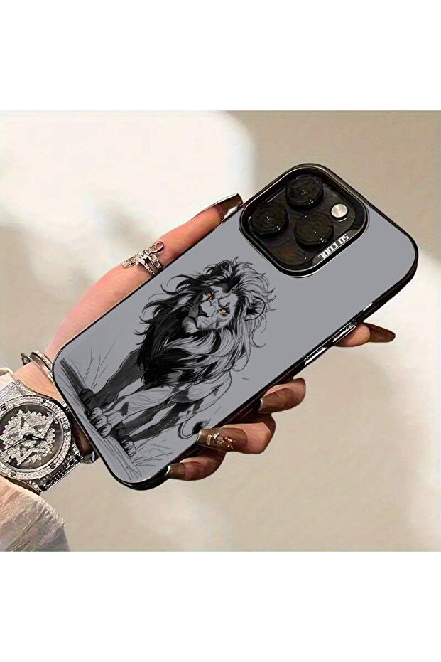 Lion Design Metallic Look Matte Silicone Case Compatible with Samsung Galaxy A56 - 5