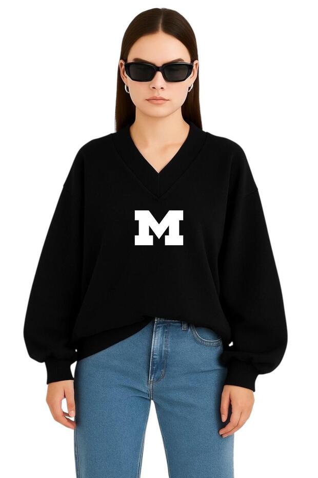 M Printed Unisex V-Neck Sweatshirt