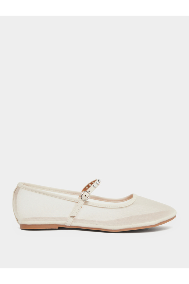 Beige Mesh Mary Jane Flats
