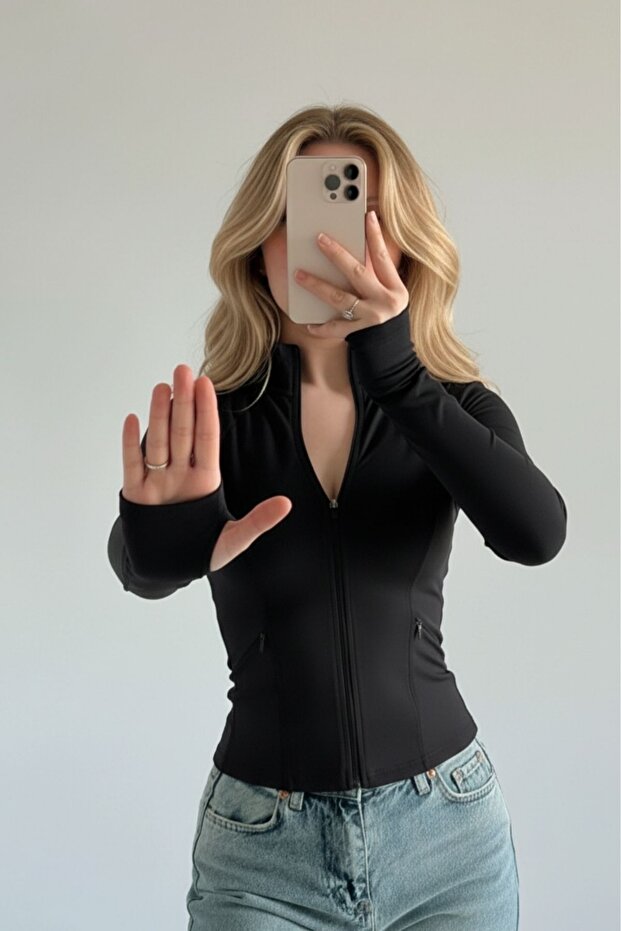 Rover Basic Slim Fit Fermuarlı Bluz - 4