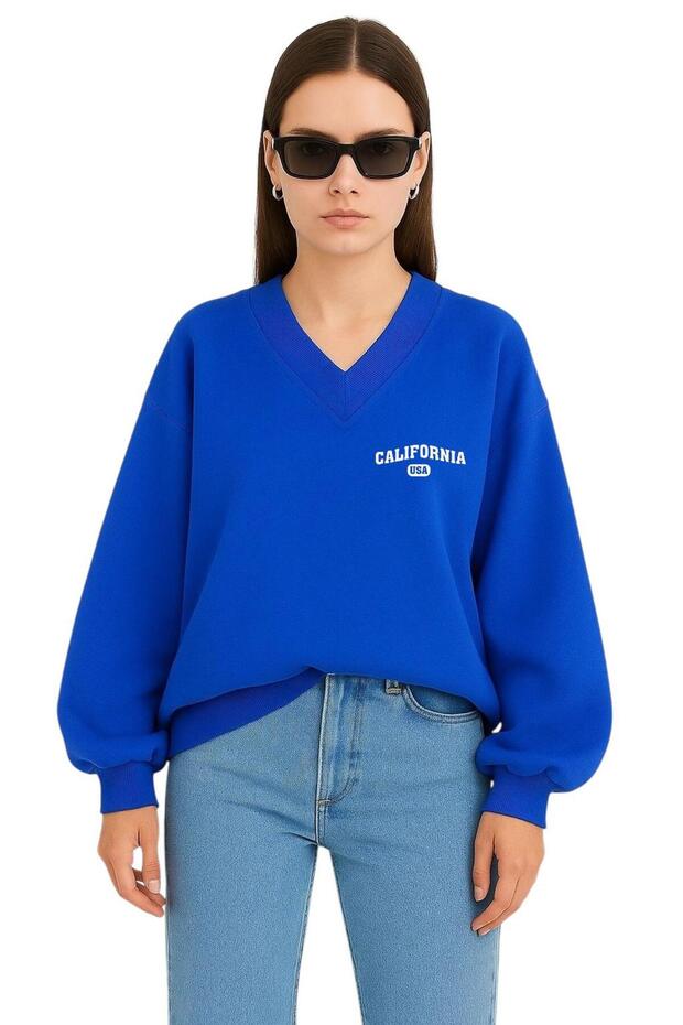 California Printed Unisex V-Neck Sweatshirt