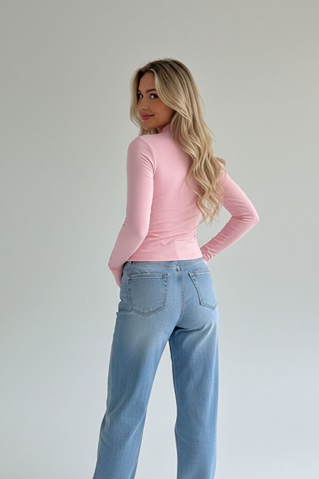 Rover Basic Slim Fit Fermuarlı Bluz - 4