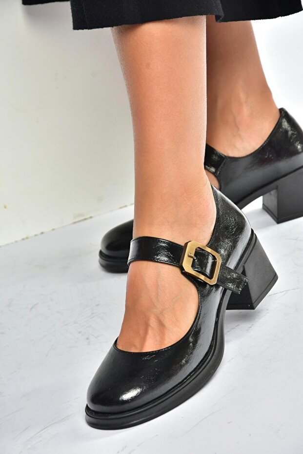 T820236060 Black Rustic Thick Heeled Women's Shoes