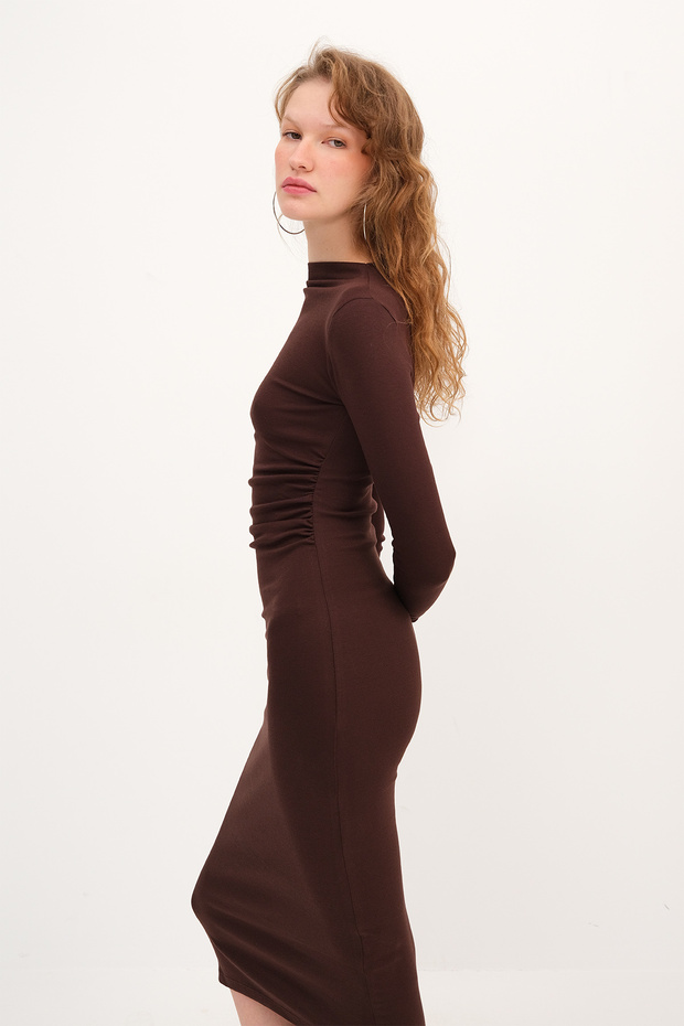 Dik Yaka Uzun Kollu Basic Elbise E12125 - 5