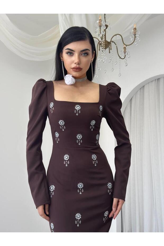 Pera Taş Detaylı Elbise - 7