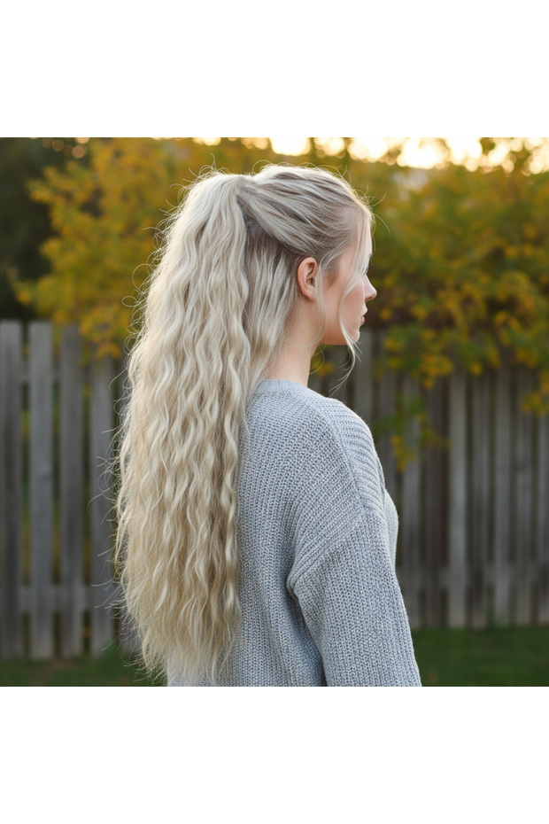 Buckle-Adorned Fluffy Daali Ponytail / Foam Platinum Highlights