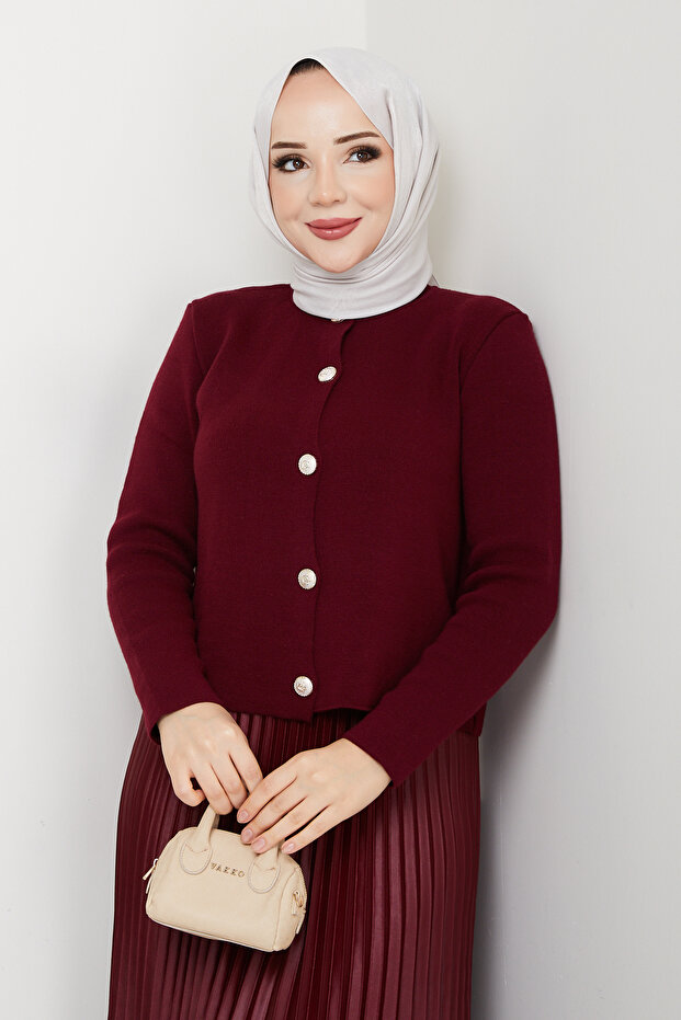 Kadın Önü Düğmeli Triko Hırka - 1